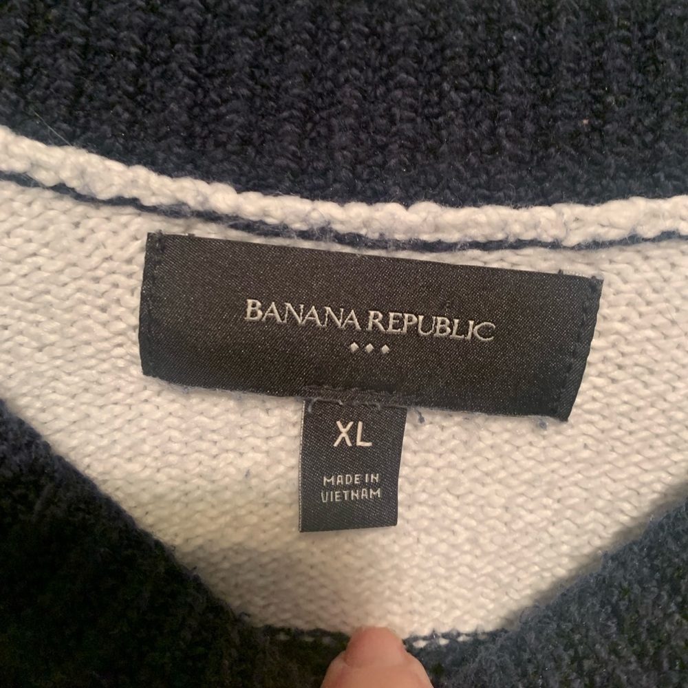 Banana Republic Striped Navy and White Sweater Nautical Cotton Blend XL - Picture 2 of 13